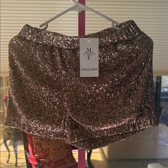 High Waist Sequin Shorts - Bronze